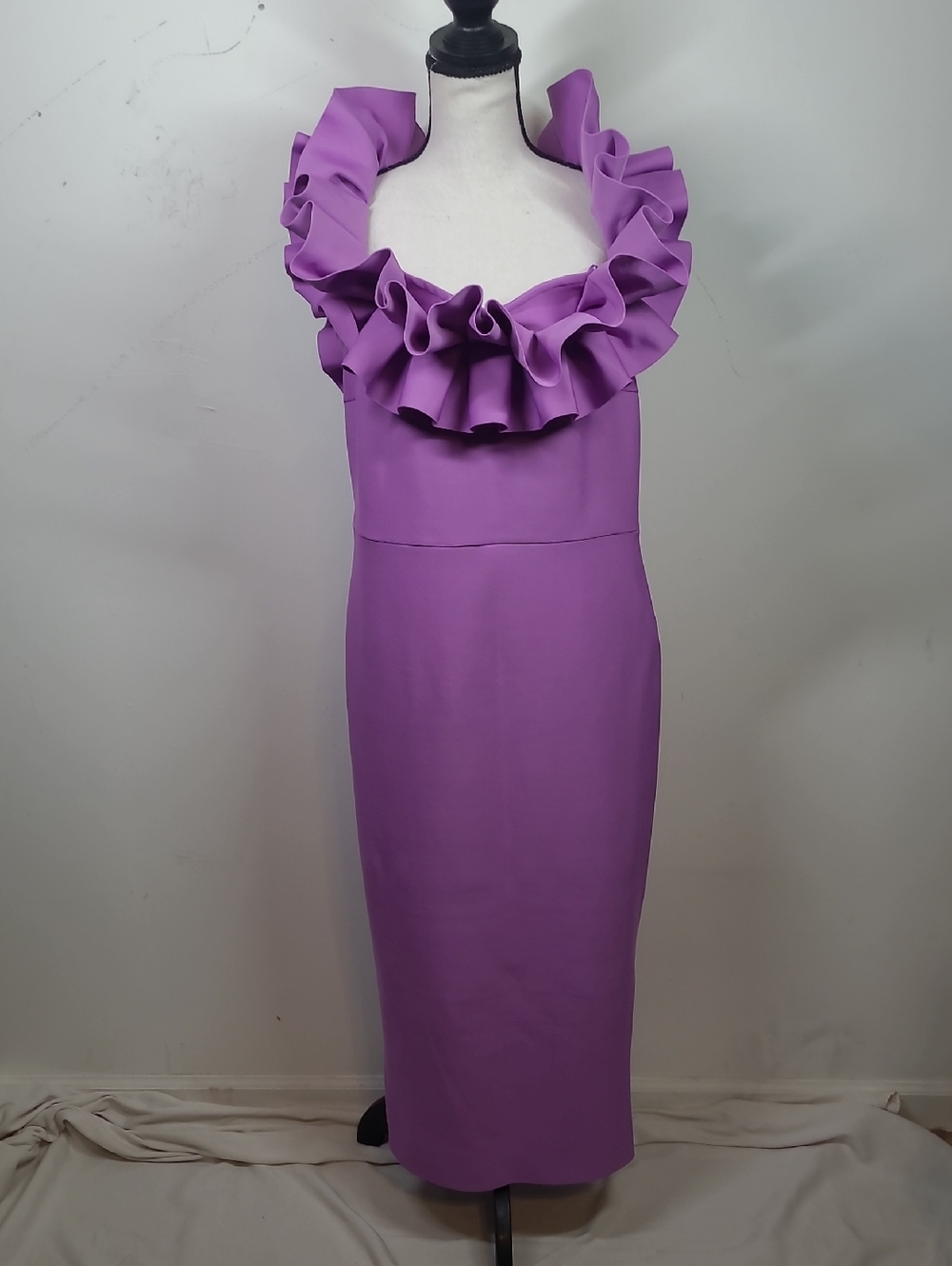 Fashion Nova Lavender Ruffle Neck Midi Dress